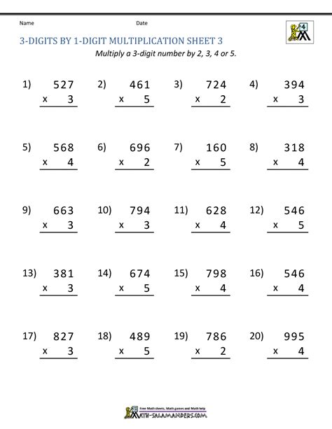 Toradh íomhá ar Multiply by 3 Multiplication Worksheets