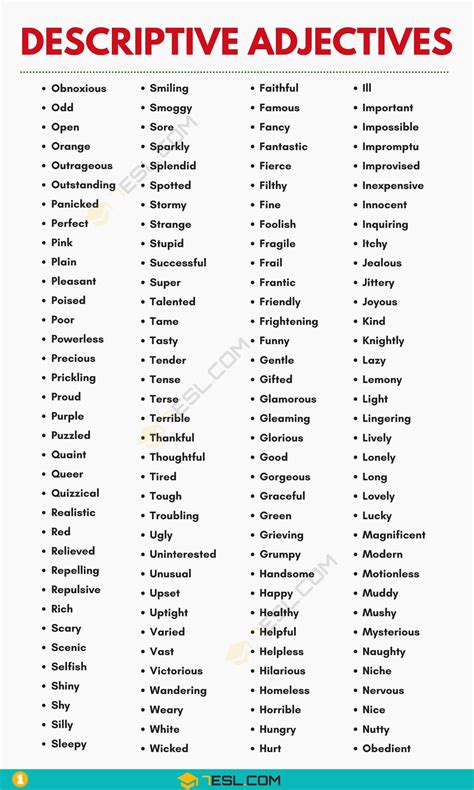 Afbeeldingsresultaten voor Descriptive Adjectives List