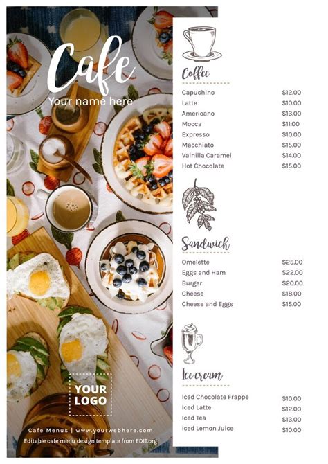 Image result for Coffee Shop Menu Item Example
