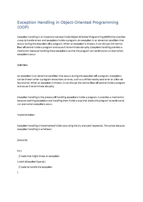 Image result for Exception Handling OOP Example