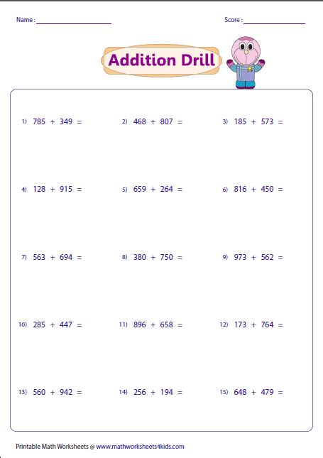 Image result for Math Drills 3-Digit Addition