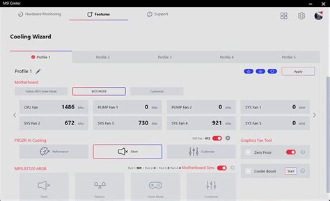 Toradh íomhá ar Cooling Wizard MSI Center