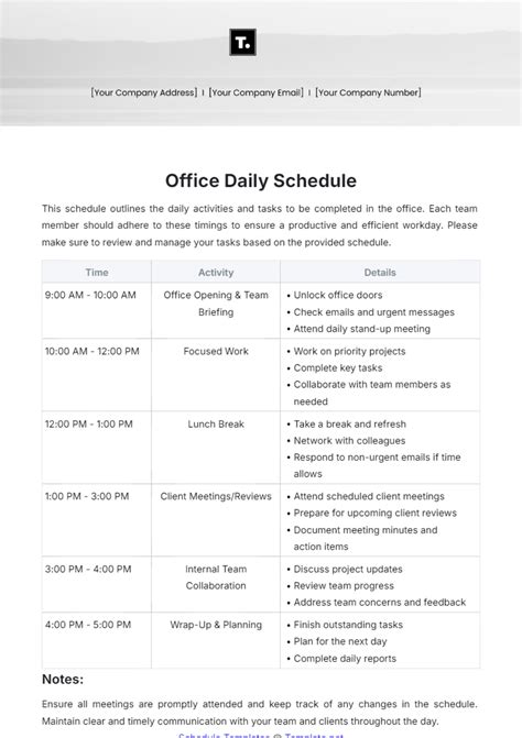 Image result for Daily Office Schedule Template