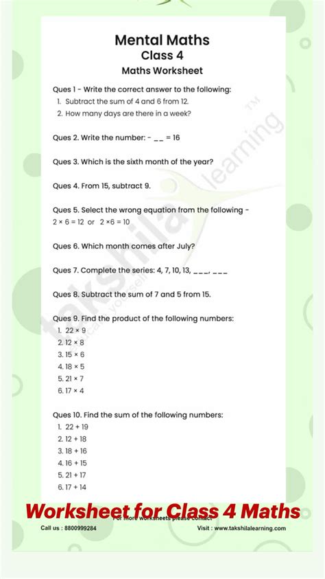 Image result for Worksheet Class 4 Maths Lesson 3