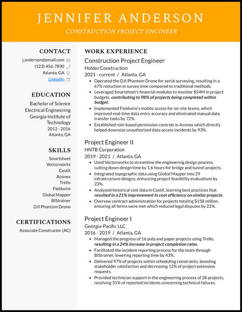 Résultat d’images pour Project Engineer Resume