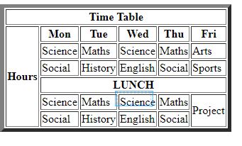 Image result for Timetable in HTML Task