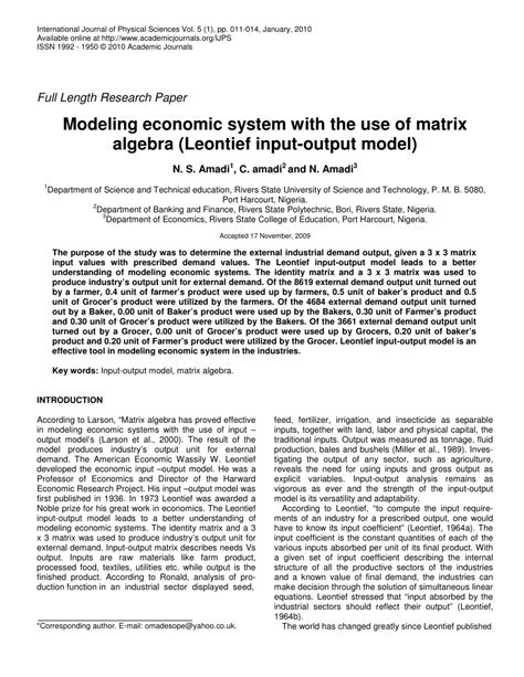 Toradh íomhá ar Leontief Input Output Matrix