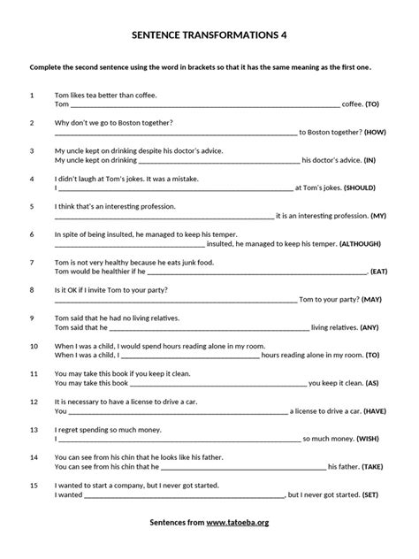 Toradh íomhá ar Sentence Transformation Exercises PDF