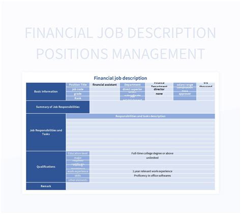 Financial Job Description Positions Management Excel Template And ...
