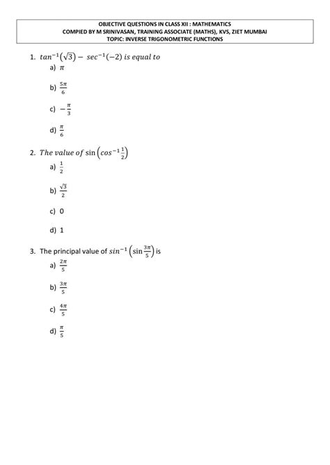 Image result for Inverse Trig Functions Worksheet.doc