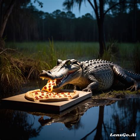 Image result for Guy Eating Pizza in Swamp with Alligator