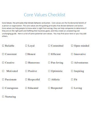Image result for Core Values Checklist