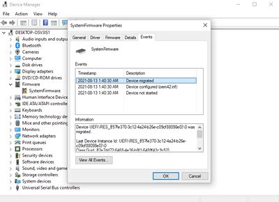 Toradh íomhá ar Device Manager System Firmware Error