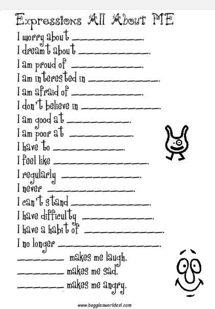 Image result for Examples of Self Expression Worksheet