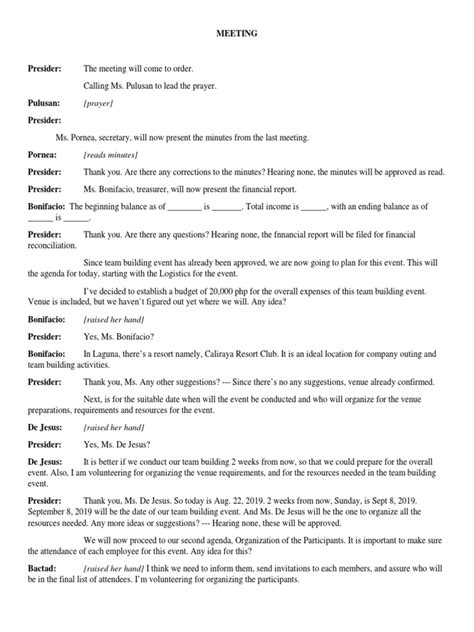 Image result for Formal Meeting Script Example