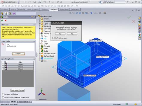 Toradh íomhá ar SolidWorks Fixture Split