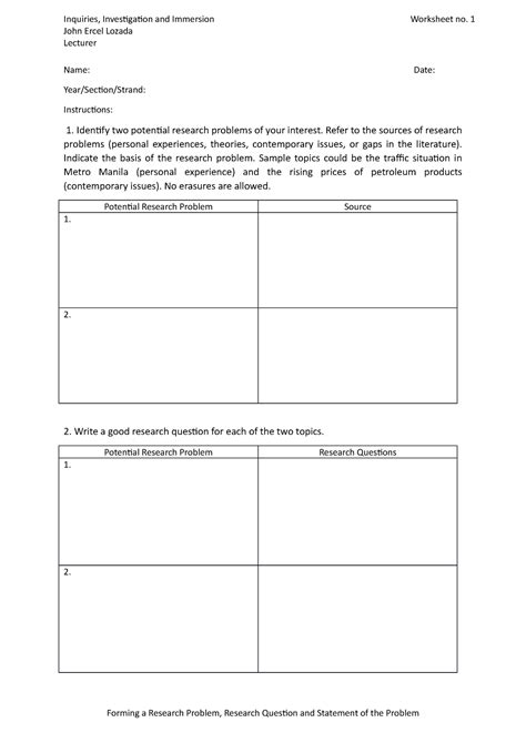 Image result for Academic Study Worksheet Problem Statement