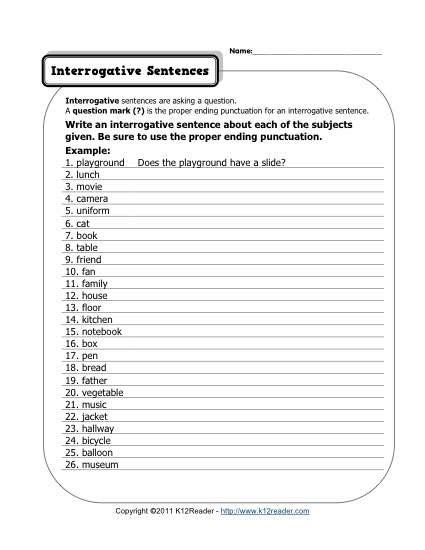 Image result for Interrogative Sentence Worksheet