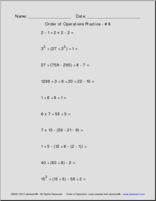 Image result for Order of Operations Elementary Worksheet