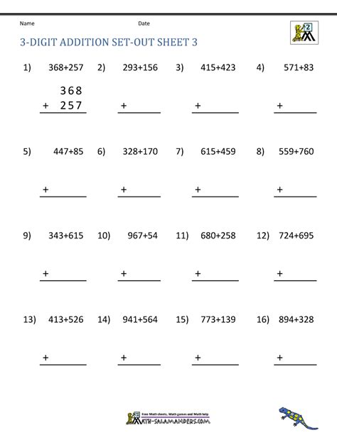Afbeeldingsresultaten voor 3 Digit Addition Worksheets