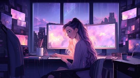 Image result for Anime Girl Using Computer