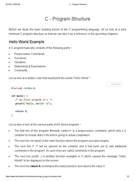 Image result for Structure of a C Program
