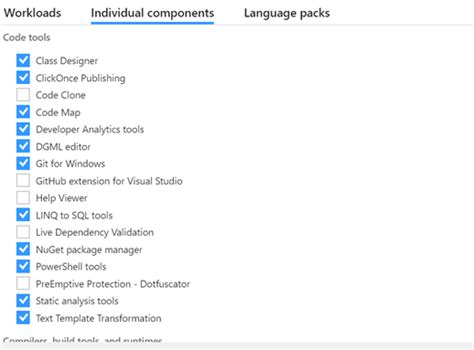 Image result for Workloads Tab Visual Studio