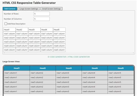 Image result for HTML/CSS Table Generator
