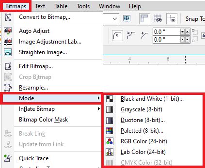 CorelDRAW Bitmaps Mode に対する画像結果