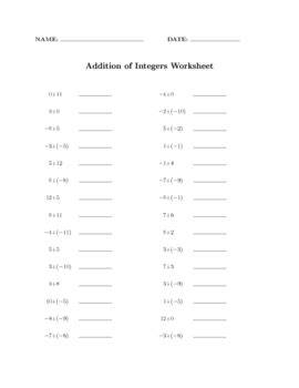 Image result for Addition of Signed Numbers Worksheet