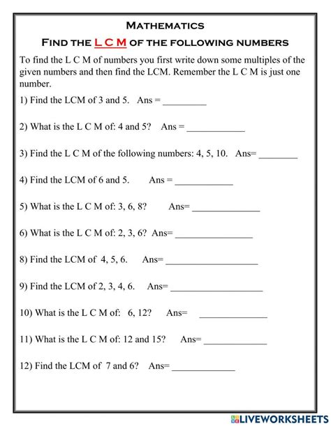 LCM Worksheets PDF Notes に対する画像結果
