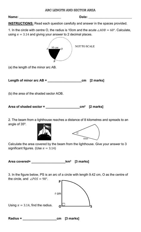 Afbeeldingsresultaten voor Arc Length and Sector Area Worksheet