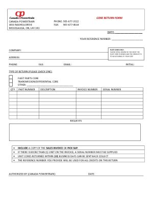 Parts Core Return Form に対する画像結果