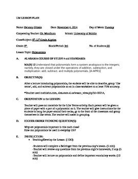 Image result for Polynomial Function Lesson Plan