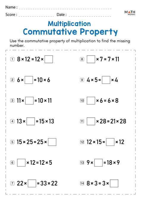 Toradh íomhá ar Commutative and Distributive Property 3rd Grade Worksheet