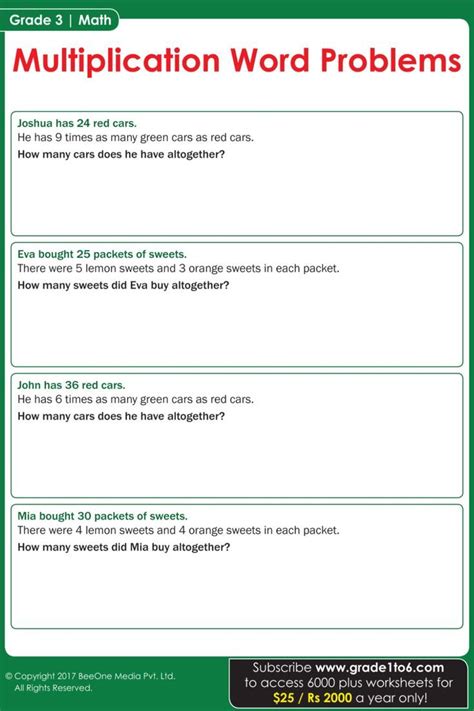 Image result for Multiplication Worded Problems Grade 3