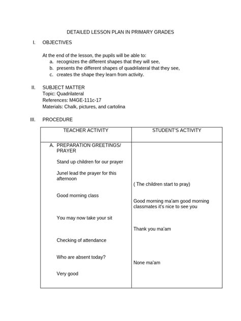 Example of a Comprehensive Lesson Plan for Elementary Students に対する画像結果