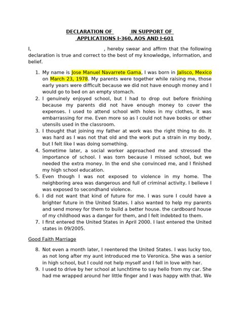 Image result for Example of a Declaration