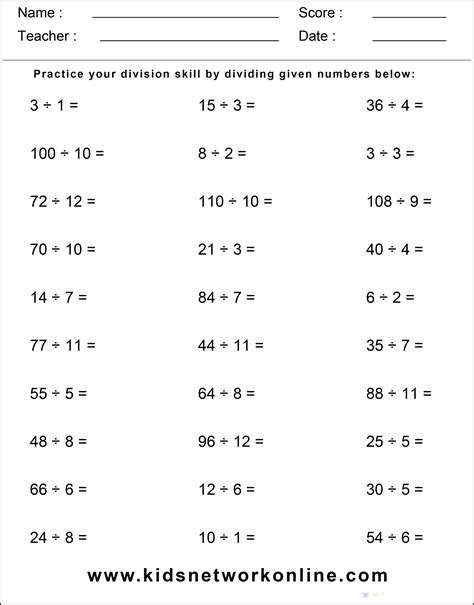Division Worksheets with Answer Key に対する画像結果