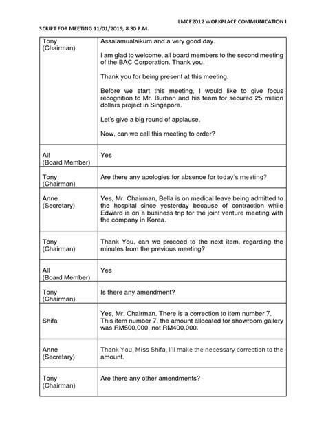 Example of Mock Meeting Script に対する画像結果