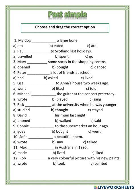 Image result for Past Simple Test Printable