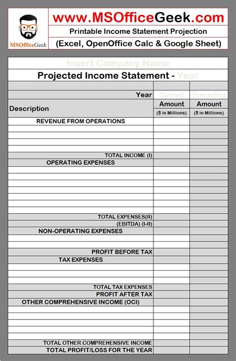 Image result for Projected Income Statement Form
