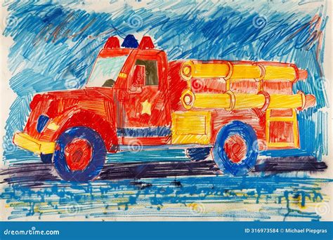 Toradh íomhá ar Crayon Drawing Fire Engine