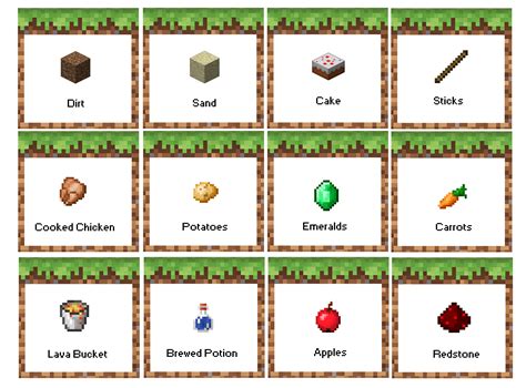 Toradh íomhá ar Minecraft Party Food Cards
