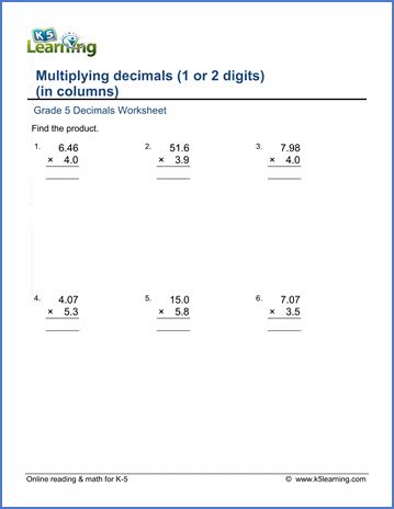Image result for 5th Grade Math Worksheets Multiplication Decimals