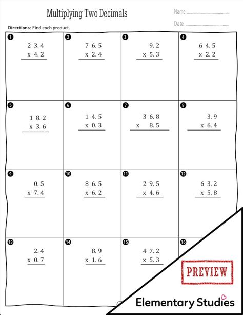 Image result for 5th Grade Math Worksheets Multiplication Decimals