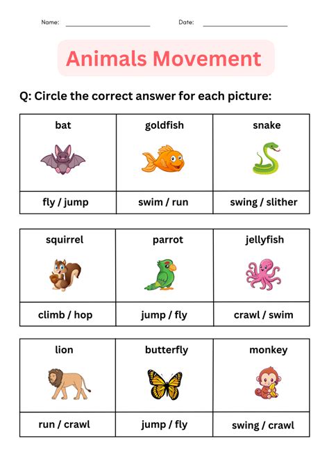 Image result for How Animals Move Worksheet
