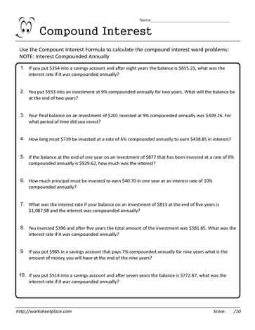 Image result for Compound Interest Formula Worksheet