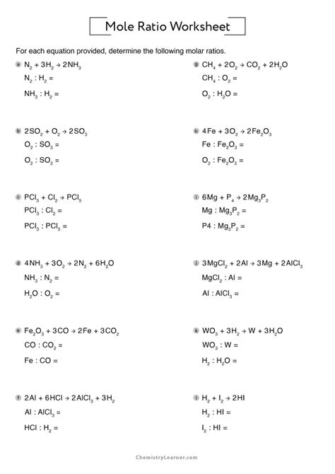 Image result for Mole Ratio Practice Problems