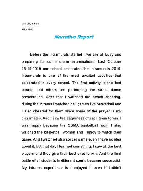 Image result for Narrative Report About Intramural Example